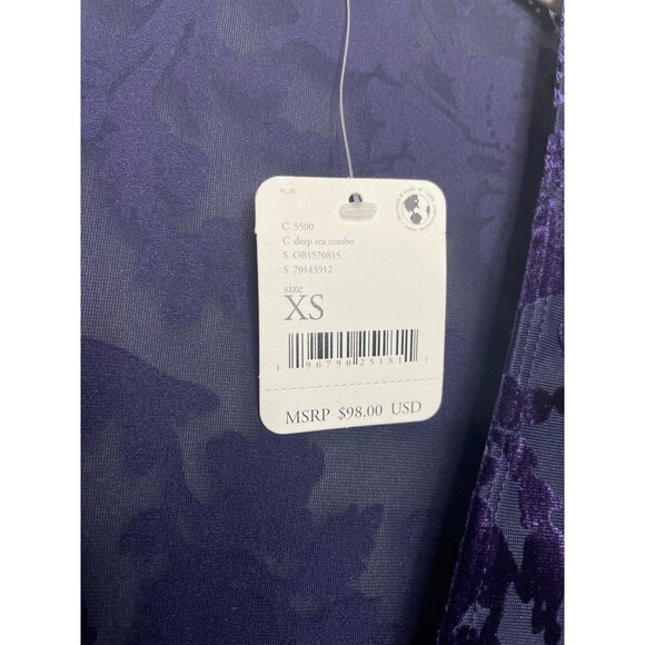 Free People XS Magic Hour Velvet Bodysuit Deep Sea Combo V-Neck Puff Sleeve NWT - Picture 13 of 16